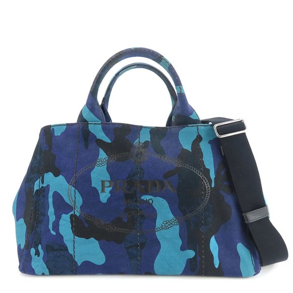 Prada Handbag Canapa B2642B Canvas Royal Blue Camouflage Shoulder Bag for Women - Picture 1 of 10